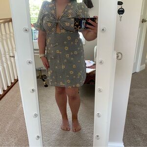 En Saison Black and White Gingham Mini Dress with Yellow Floral Accents